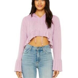 OUT FROM UNDER Purple High Low Cropped Bell Sleeve Hoodie